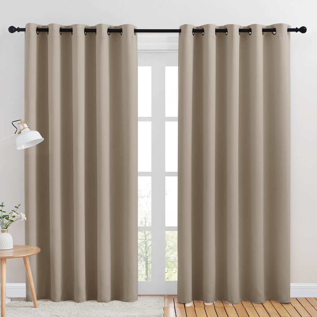 NICETOWN Blackout Draperies Curtains for Kids Room, Taupe, Set of 2, 70 by 84 inches, Window Treatment Thermal Insulated Solid Grommet Blackout Drape Panels for Bedroom