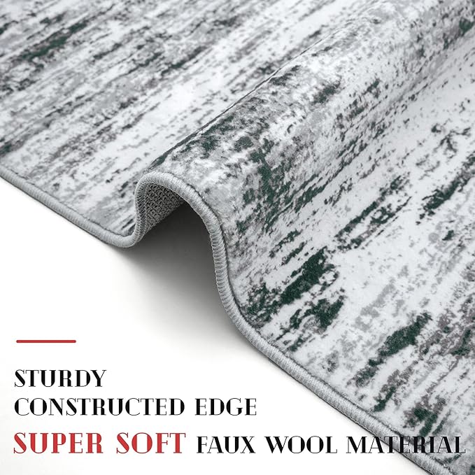 Lansny Modern Abstract Runner Rug 2x12, Black Grey White Washable Long Kitchen Runner Non-Slip Soft Hallway Rug Runner Thin Print Faux Wool Carpet for Entryway Bedroom Laundry Room Indoor Home Decor