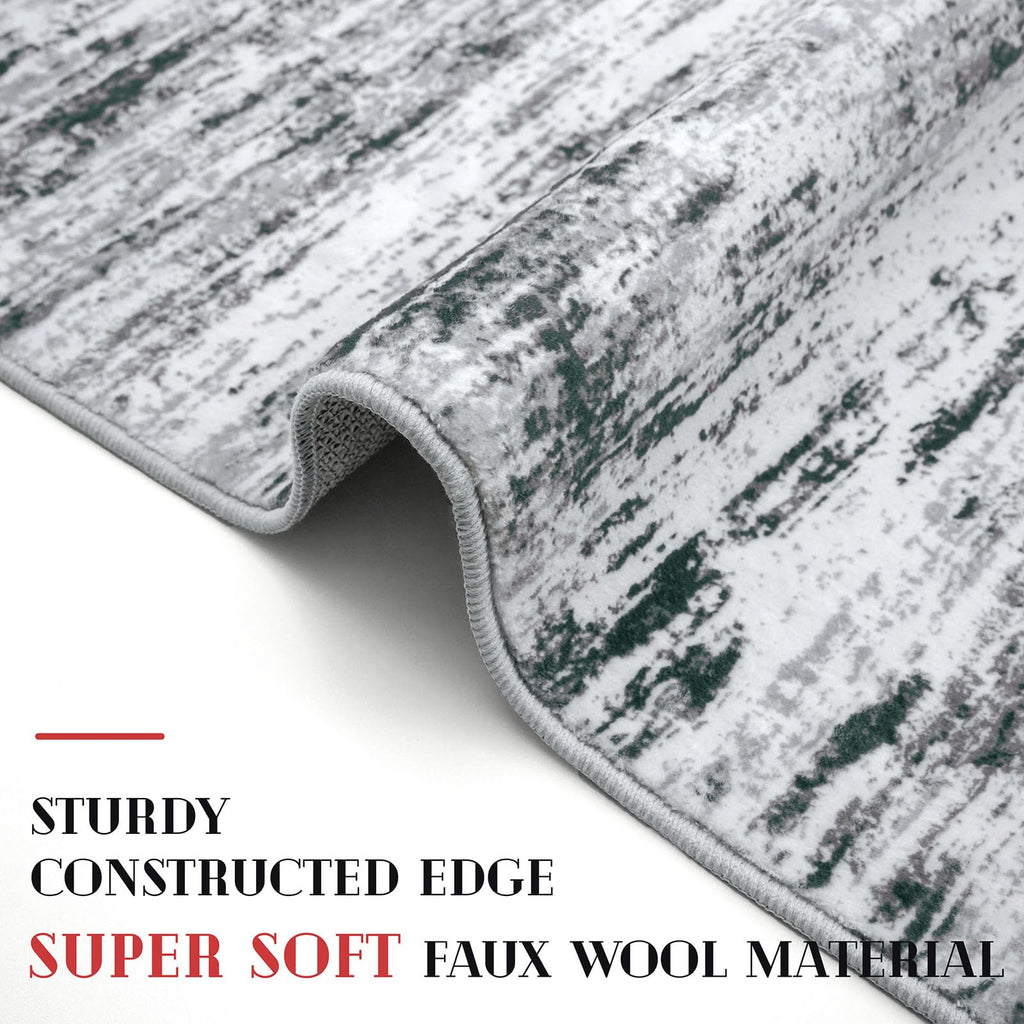 Lansny Modern Abstract Runner Rug 2.6x14, Black Grey White Washable Long Kitchen Runner Non-Slip Soft Hallway Rug Runner Thin Print Faux Wool Carpet for Entryway Bedroom Laundry Room Indoor Home Decor