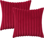 decorUhome Cozy Faux Fur Throw Pillow Covers 26x26 Set of 2 Decorative Soft Plush Striped Modern Farmhouse Boho Couch Euro Sham Pillow Cases with Velvet Back for Sofa Bed Living Room, Red