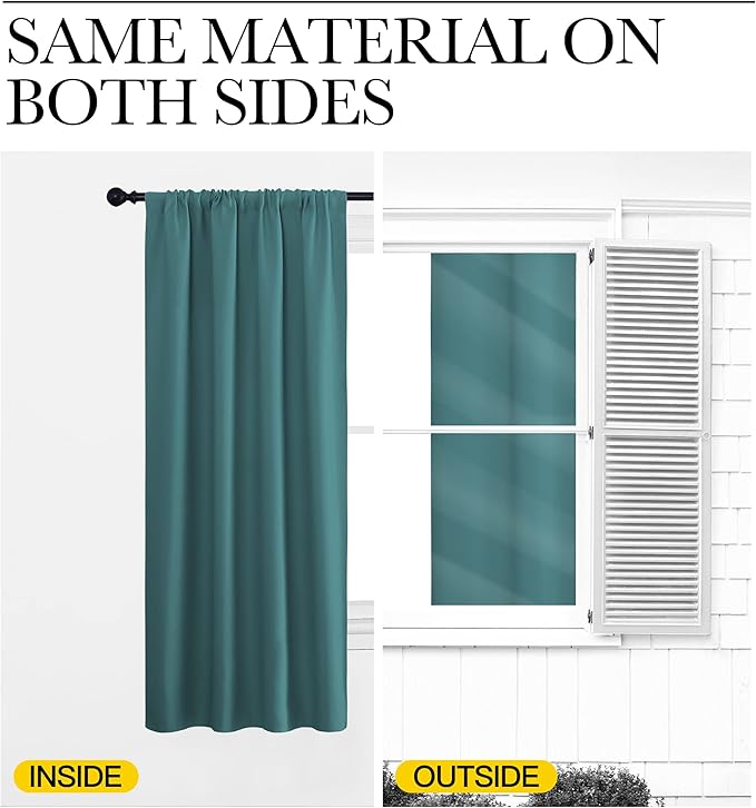 NICETOWN 2 Panels Blackout Curtains, Rod Pocket Thermal Insulated Drapes for Kitchen, Heavy Duty Small Window Treatment for Dorm Room, Studio Apartment, Basement (Sea Teal, W42 x L30)