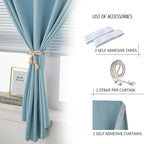Self Adhesive Curtains, Portable Blackout Curtains Fabric Curtains for Living Room No Drilling, 47" W X 84" L, Lake Blue, 1 Panel