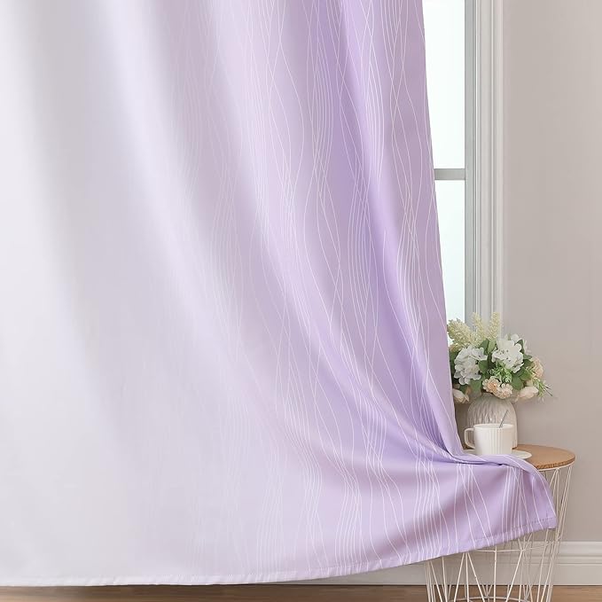 Estelar Textiler Lilac and Greyish White Blackout Curtains 96 Inches Long, Full Room Darkening Grommet Curtains for Bedroom, Thermal Insulated Ombre Blackout Drapes for Living Room, 52Wx96L, 2 Panels
