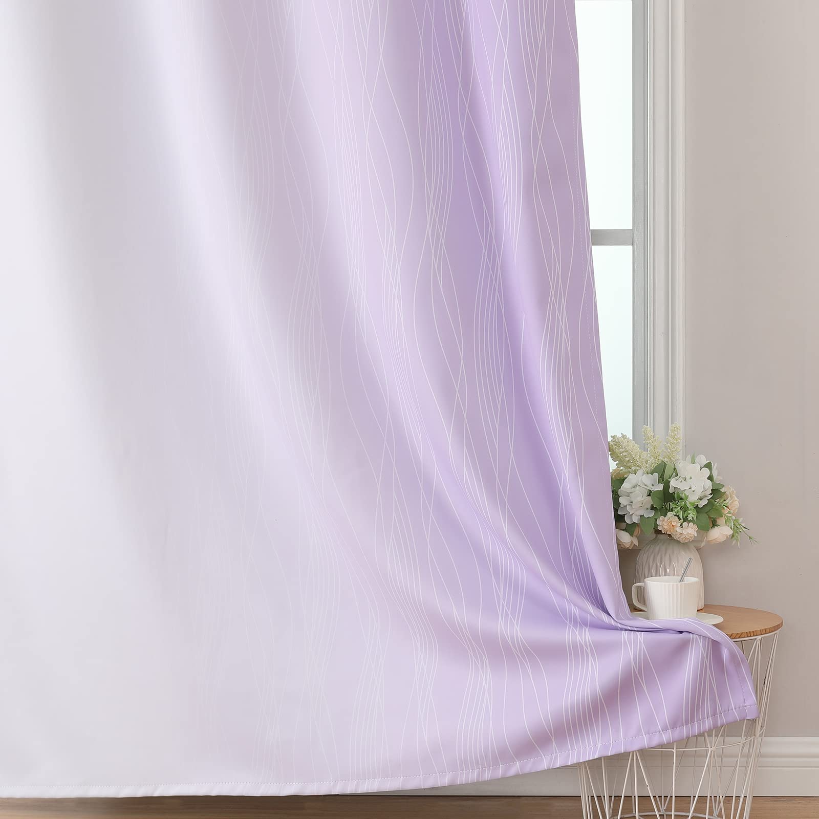 Lilac and Greyish White Ombre Blackout Curtains Living Room 72 Inches Long