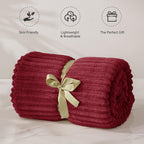 BEDELITE 3D Ribbed Burgundy Fleece Throw Blanket for Couch, 50x60 Inch