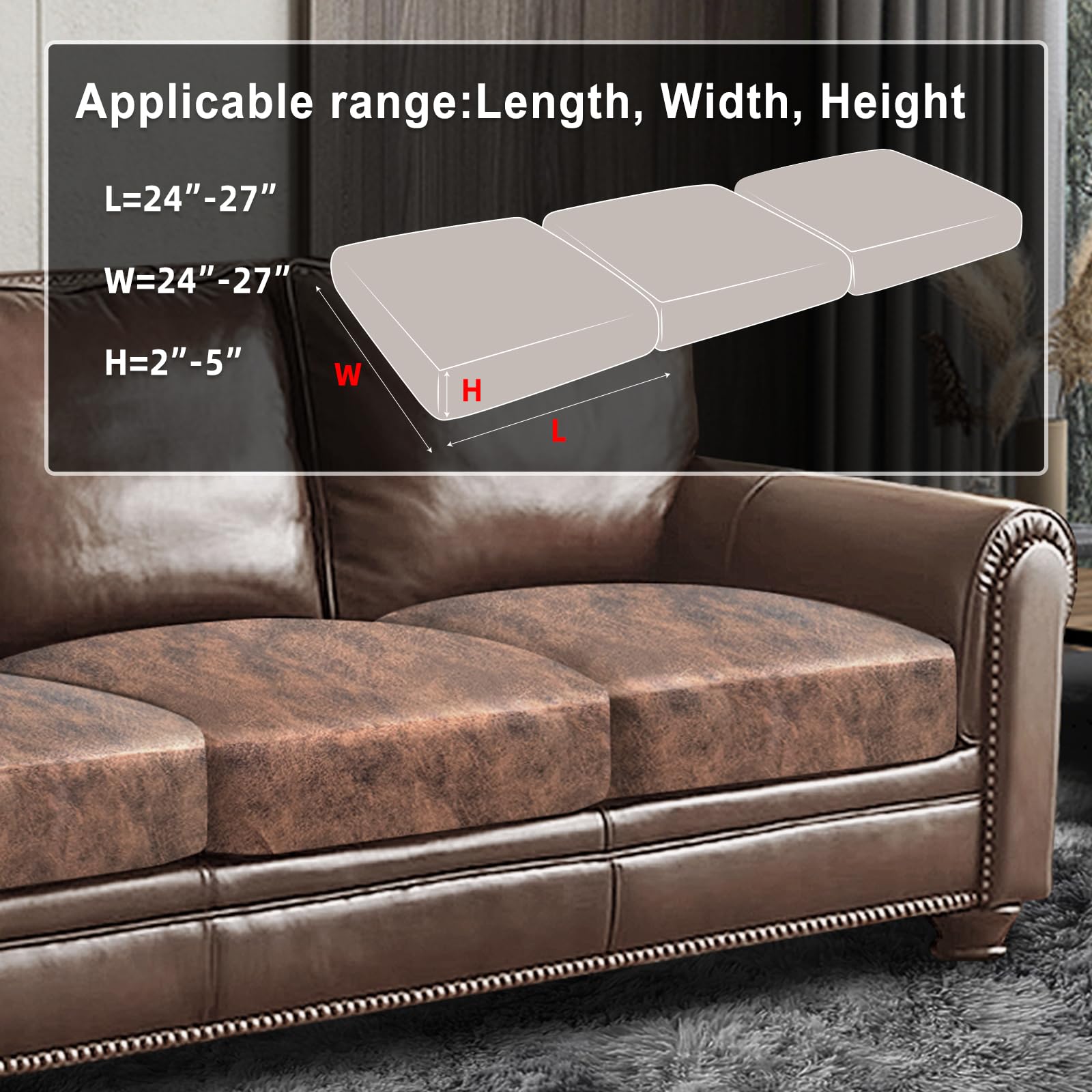 ANARACHON Leather Look Couch Cushion Covers Sofa Seat Slipcovers Sets Couches Furniture Protector for Sectional Armchair Loveseat Pets Kids Stretch Spandex Fabric (3 Cushion Sofa, Light Brown)
