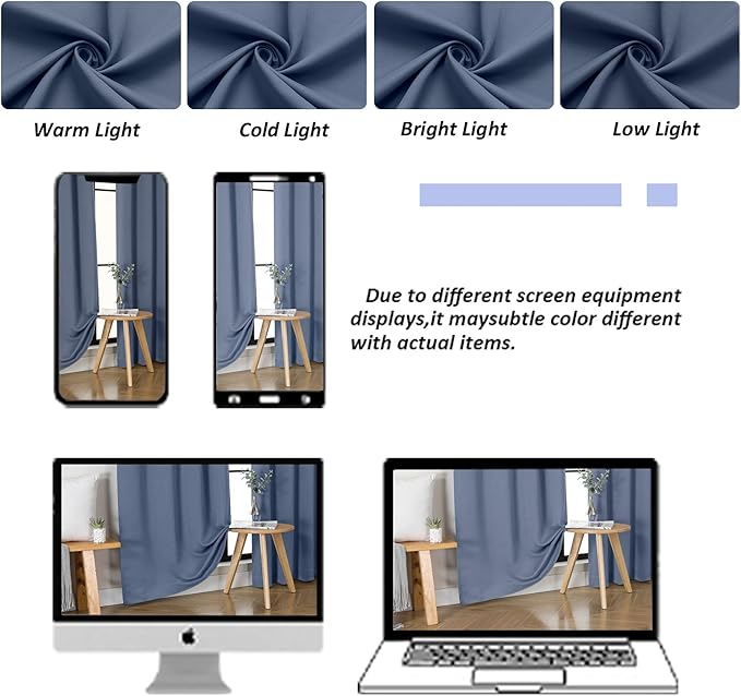 Simplebrand Denim Blackout Curtains for Bedroom 96 Inches Long 2 Panels, Solid Thermal Insulated, Energy Saving Living Room Window Treatment Curtains Blackout Drapes, W50 x L96 Inch, Denim