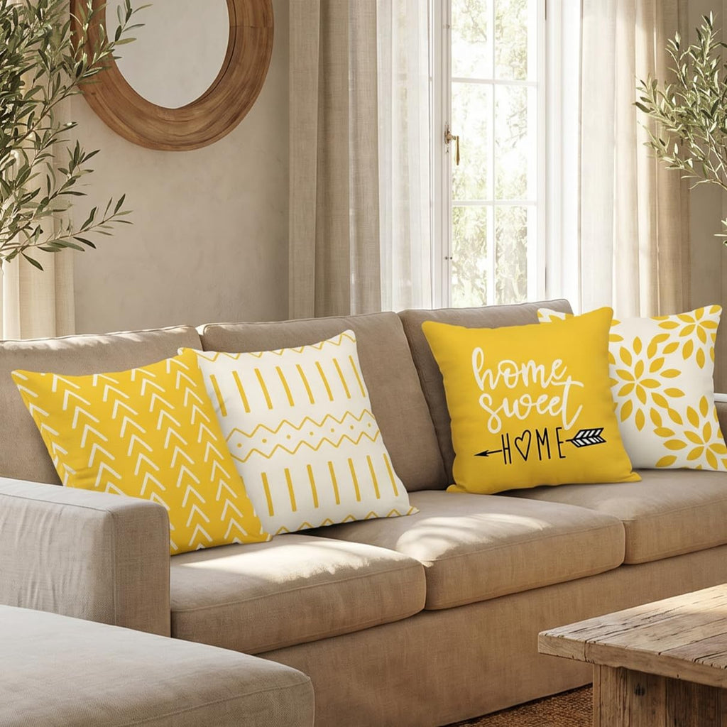 YCOLL Pillow Covers 22x22 Set of 4, Modern Sofa Throw Pillow Cover, Decorative Outdoor Linen Fabric Pillow Case for Couch Bed Car, Yellow