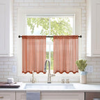 MIULEE Short Sheer Curtains 36 Inch Length for Kitchen Bathroom Cafe Half Window Treatment, Terracotta Rod Pocket Tier Fall Curtains 2 Panels 29x36 Inches Long, Burnt Orange
