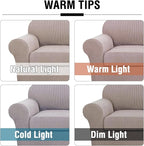 H.VERSAILTEX 3 Piece Stretch Sofa Covers for 2 Cushion Loveseat Couch Covers for Living Room Furniture Cover (Base Cover Plus 2 Seat Cushion Covers) Thicker Jacquard Fabric(Medium Sofa, Sand)