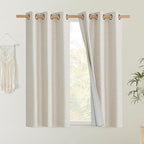 NICETOWN Natural Linen Complete Blackout Curtains 54 inches for Kids Room, 2 Panels, Thermal Insulated & Noise Reducing Window Draperies with White Liner, Noise Reducing Short Drapes
