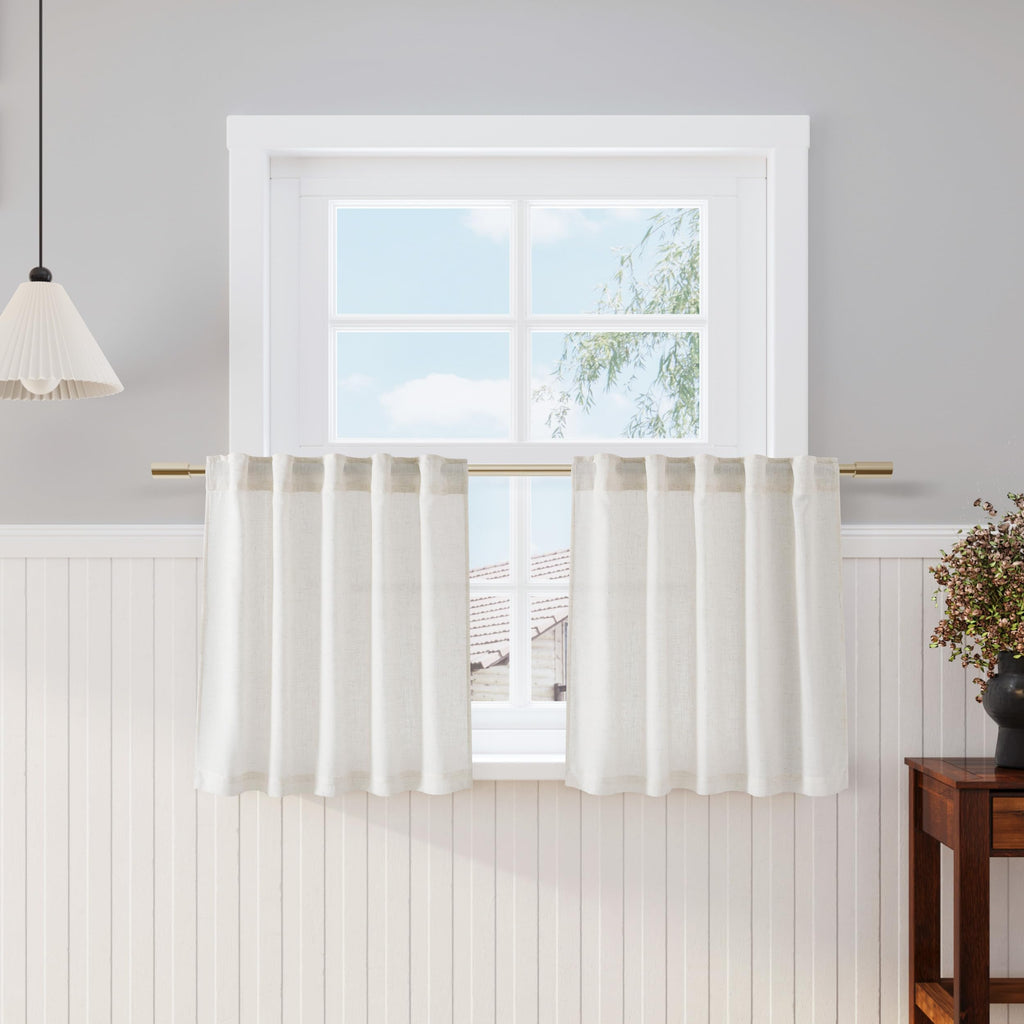 Nanspring Cream Linen Cafe Curtains 24 Inch Length 2 Panels Light Filtering Semi Sheer Mini Curtains for Small Window Basement Bathroom Back Tab Rod Pocket Short Sheer Kitchen Curtain 36x24 Inches