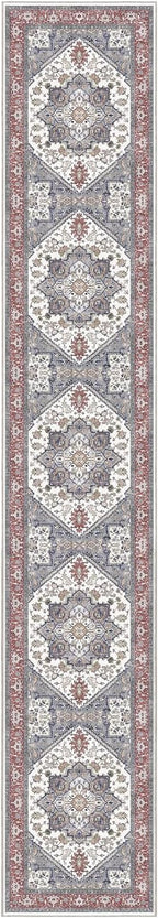 OPPODREAM Soft Entryway Rug 2x12, 2x12 Rug Runner, Washable Hallways Carpet 2 x 12 with Non Slip Backing, Low-Pile Bedside Carpet 2 x 12, Long, Faux Cashmere, Red & Grey