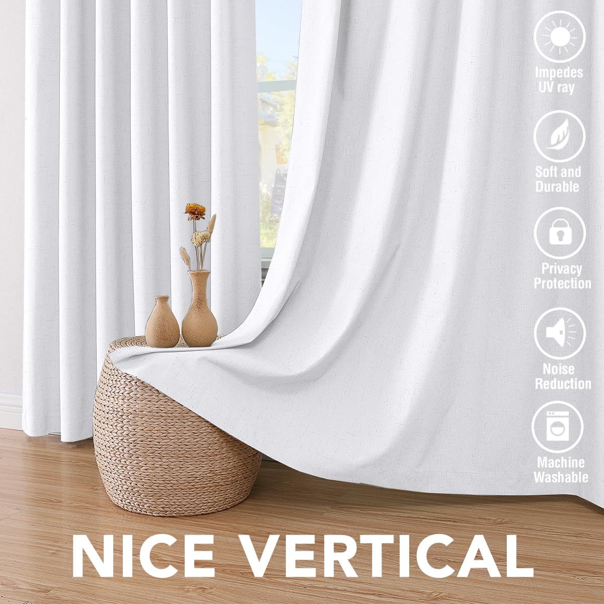 H.VERSAILTEX 100% Blackout Curtains for Bedroom Thermal Insulated Linen Textured Curtains Heat and Full Light Blocking Drapes Living Room Curtains 2 Panel Sets, 52x45 - Inch, White
