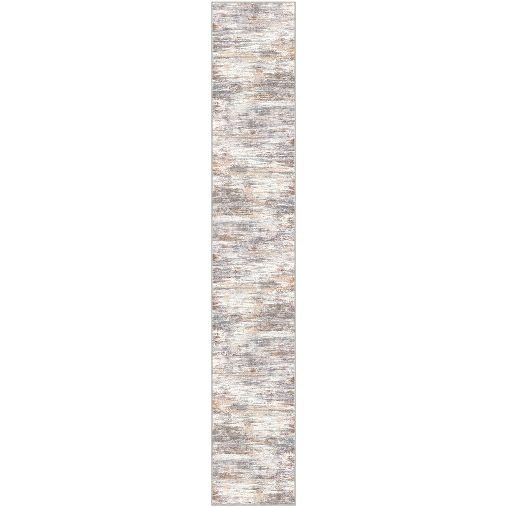 KOZYFLY Modern Abstract Washable Rug Runner 2.6x16 Hallway Rug Runner Non-Slip Soft Kitchen Runner Rugs, Multi Grey/Orange Striped Carpet for Stair Entryway Bathroom