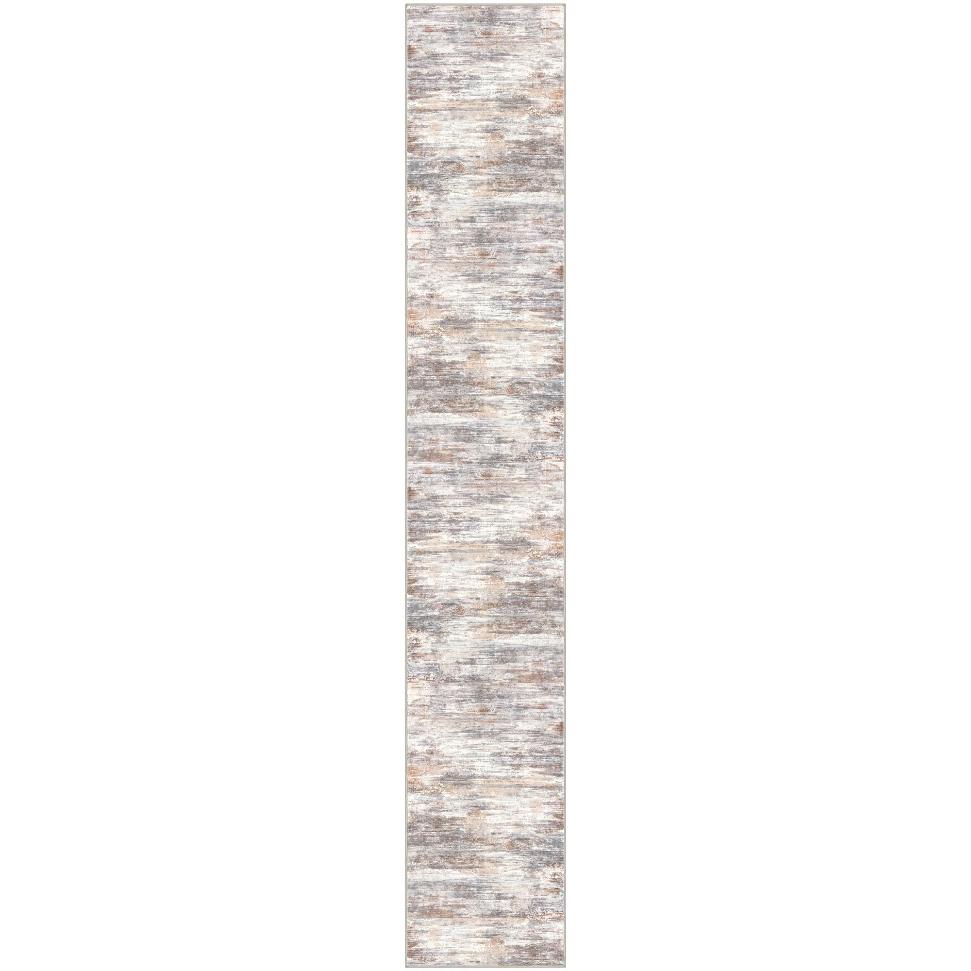KOZYFLY Modern Abstract Washable Rug Runner 2.6x16 Hallway Rug Runner Non-Slip Soft Kitchen Runner Rugs, Multi Grey/Orange Striped Carpet for Stair Entryway Bathroom