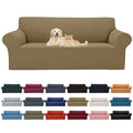 Cupuamon 2026 New Stretch Sofa Slipcovers Couch Cover for 3 Cushion Furniture Protector Sofa Covers with Elastic Bottom Jacquard Fabric Small Checks for Pets, Kids -Sofa, Tan