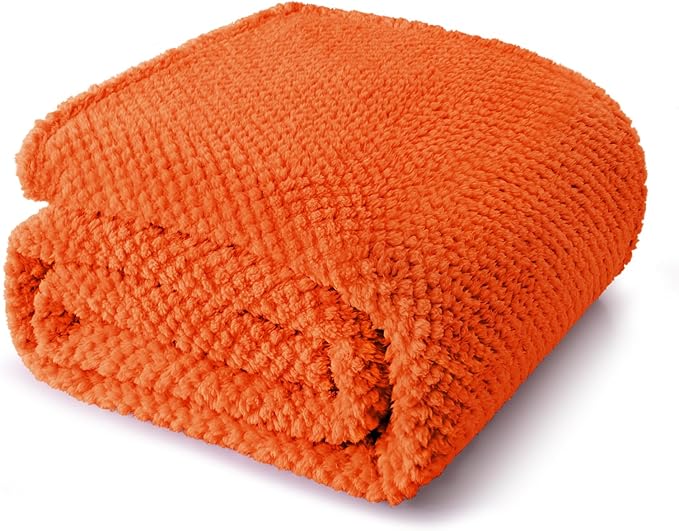 Whale Flotilla Extra Large Fuzzy Fleece Throw Blanket for Couch, 50x70 Inch Fluffy Warm Soft Jacquard Blankets for All Season, Lightweight and Cozy, Burnt Orange