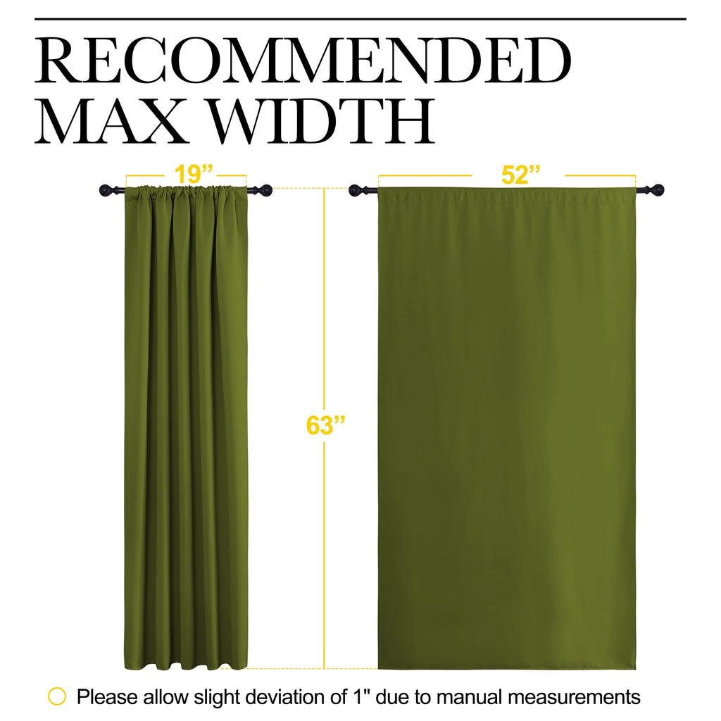 NICETOWN Blackout Draperies and Curtains, Thermal Insulated Window Decoration Blackout Drapes for Kid's Room (Olive Green, 1 Pair, 52 x 63 inches)