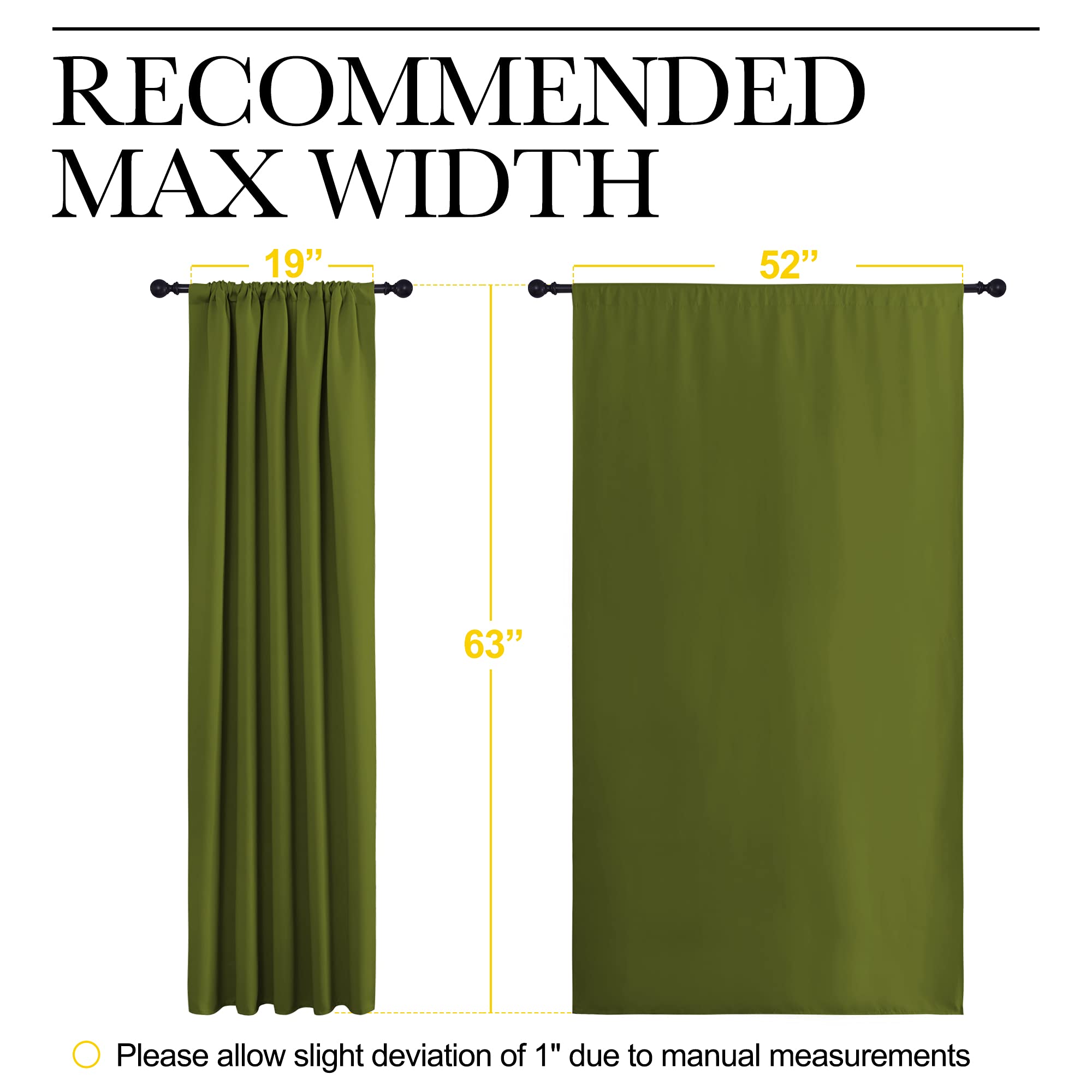 NICETOWN Blackout Draperies and Curtains, Thermal Insulated Window Decoration Blackout Drapes for Kid's Room (Olive Green, 1 Pair, 52 x 63 inches)