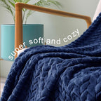 Exclusivo Mezcla Fleece Twin Size Blanket for Bed, 90x66 Inches Soft Cozy Jacquard Flannel Blankets, Lightweight Fuzzy Plush Warm for Women, Navy Blue