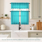 Ebesto Valances for Windows 14 inch Length 2 Panels, Small Voile Sheer Curtains for Bathroom, Soft Fabric Lightweight Light Filtering Kitchen Curtains, Dual Rod Pocket, Turquoise, 2x42Wx14L Inches
