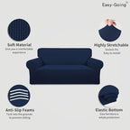 Easy-Going Stretch Oversized Loveseat Slipcover 1-Piece Sofa Cover Furniture Protector Couch Soft with Elastic Bottom for Kids Polyester Spandex Jacquard Fabric Small Checks Navy