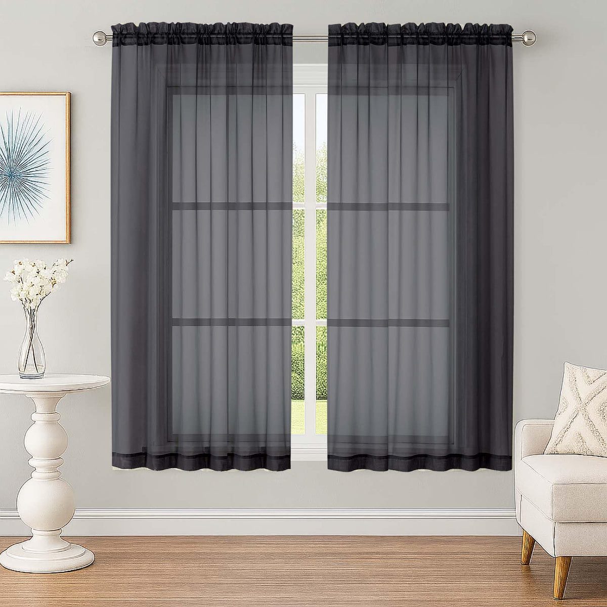OWENIE White Sheer Curtains 63 Inch Long 2 Panels for Living Room 59" Wide