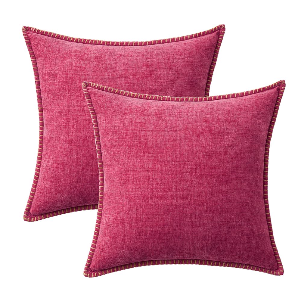 MIULEE Decorative Couch Throw Pillow Covers 18x18 Inch Hot Pink 2 Pack