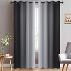 Yakamok Light Blocking Grommet Ombre Curtains,Symmetrical Gradient Color Curtains, Room Darkening Drapes for Bedroom (Black and Greyish White, 52x96 Inch, Set of 2)