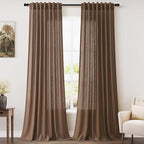 Caramel Brown Linen Curtains 96 Inches Long for Living Room Rod Back Tab Burlap Textured Linen Drapes Vintage Rustic Farmhouse Light Filtering Curtain 96 Inch Length for Dinning Room Bedroom 52x96