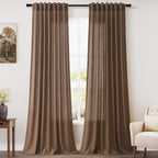 Nanspring Mist Sage Linen Curtains Semi Sheer 96 Inches Long 2 Panels Set for Living Room Back Tab Rod Pocket Light Filtering Drape for Bedroom Modern Farmhouse Coastal Decor Protect Privacy 52x96 — 기타