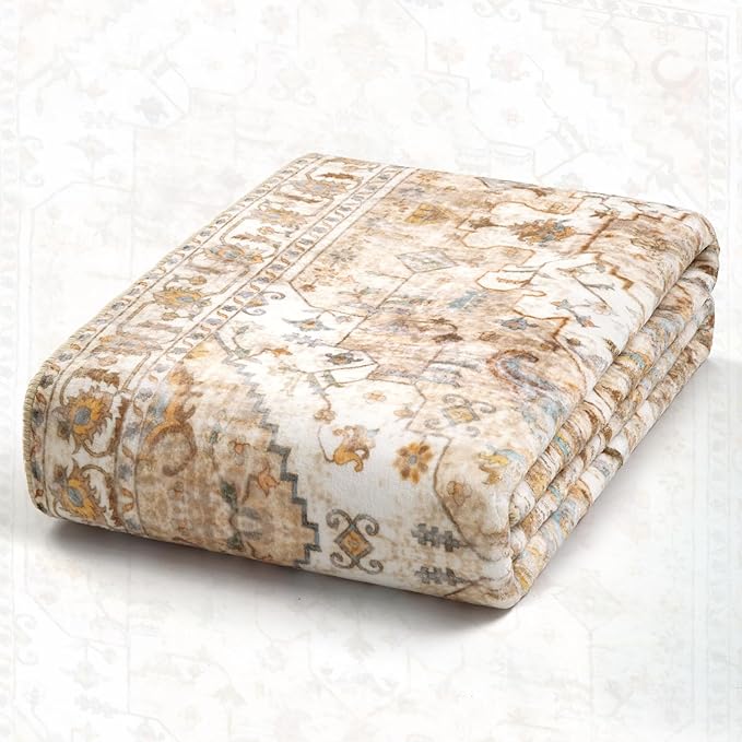 SERISSA Area Rug 3x5 Boho Peach Cream Rugs for Bedroom, Washable Kitchen Rugs Non-Slip, Ultra Soft Print Distressed Vintage Entry Rug Low-Pile Throw Rug Carpet for Nursery Living Room Dorm Decor