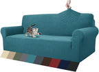 ZNSAYOTX 1 Piece Jacquard Couch Covers for 3 Cushion Couch High Stretch Sofa Cover for Pets Dogs Anti Slip Extra Large Sofa Slipcovers Furniture Protector (XL Sofa, Peacock Blue)