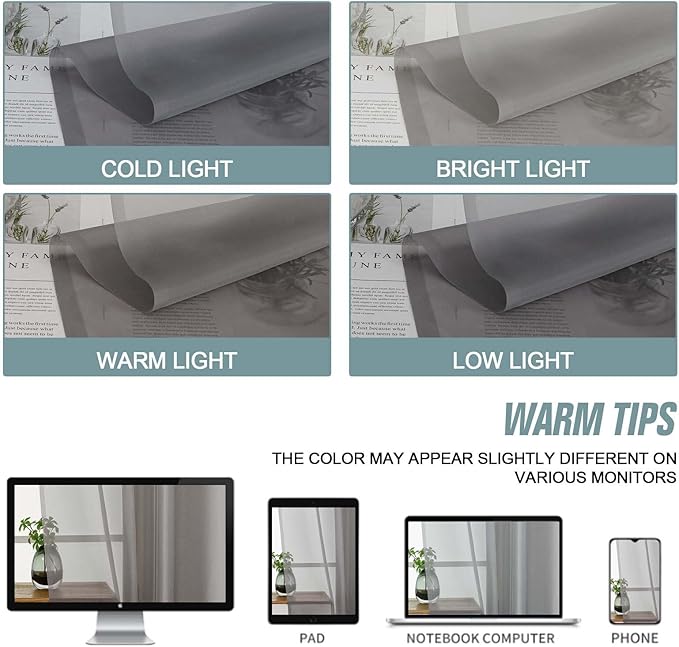 Grey Window Sheer Curtains 45 Inches Length, Voile Short Curtains for Living Room Bedroom, Modern Window Drapes 2 Panels, Top Dual Rod Pocket Design, Charcoal Grey, 2x42Wx45L Inches