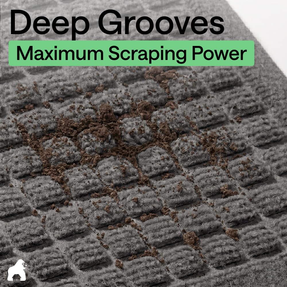 GORILLA GRIP® Ultra Absorbent Front Door Mat Outside Entrance, 72x24, Traps Dirt and Moisture, HydroABSORB Indoor Outdoor Doormat Holds 2.75 Cups Water, Stain and Fade Resistant Welcome Mat, Charcoal
