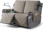 TAOCOCO 100% Waterproof Oversized Loveseat Recliner Cover, Non Slip Split Couch Covers for Reclining Loveseat with Elastic Straps for Kids Pets(Oversized 2 Seater, Light Browm)