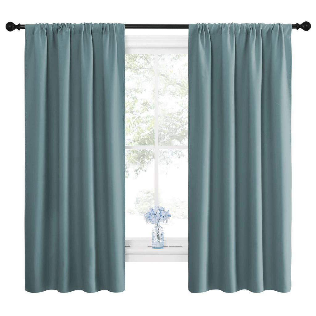 NICETOWN Greyish Blue Blackout Curtains Panels for Window, Thermal Insulated Rod Pocket Blackout Drapes/Draperies for Living Room (2 Panels, W42 x L63 inches)