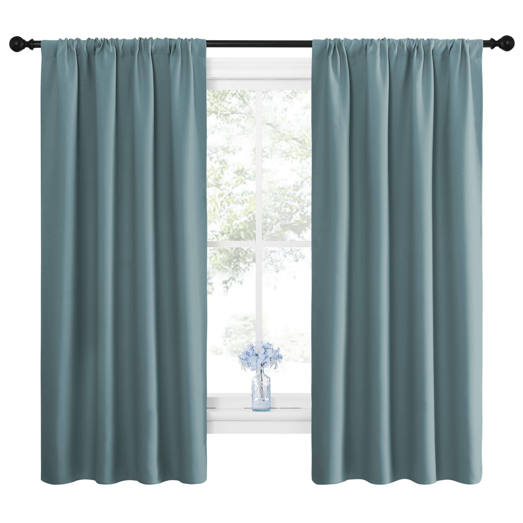 NICETOWN Greyish Blue Blackout Curtains Panels for Window, Thermal Insulated Rod Pocket Blackout Drapes/Draperies for Living Room (2 Panels, W42 x L63 inches)