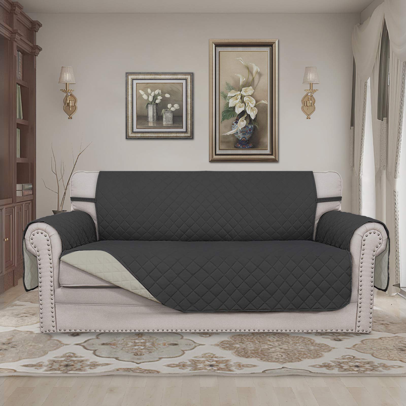 Easy-Going Reversible Couch Cover, 2 Cushion Sofa, Darkgray/Beige