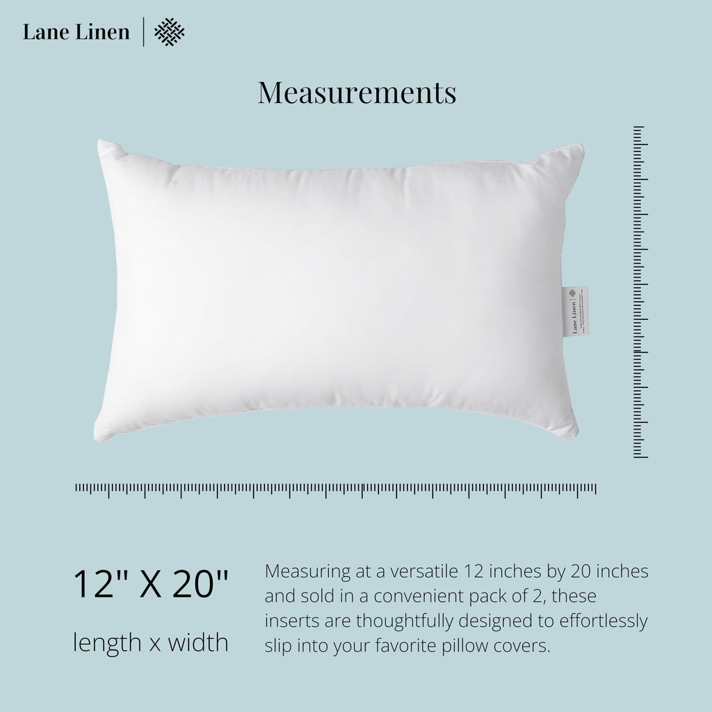 LANE LINEN 12x20 Pillow Insert - Pack of 2 White Decorative Pillows for Sofa Bed, Fluffy Pillow Inserts for Cushion Covers, Bed, Couch Pillows for Living Room