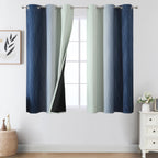 Sage Green and Navy Blue Ombre Blackout Curtains for Bedroom 54 Inches Long