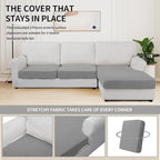 Easy-Going Stretch 3 Pieces Couch Cushion Covers for Sectional Sofa Left/Right L Shape Chaise Lounge Sofa Seat slipcover Anti-Slip Sofa Cover Soft (2 Seater + 1 Chaise, Light Gray)