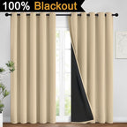 Yakamok Beige 100% Blackout Curtains, Thermal Insulated Total Blackout Drapes for Bedroom, Heat Blocking Window Curtains for Living Room(62Wx84L, 2 Panels)