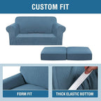H.VERSAILTEX 3 Piece Stretch Sofa Covers for 2 Cushion Loveseat Couch Covers for Living Room Sofa Slipcovers (Base Cover Plus 2 Seat Cushion Covers) Thicker Jacquard Fabric(Medium Sofa, Dusty Blue)