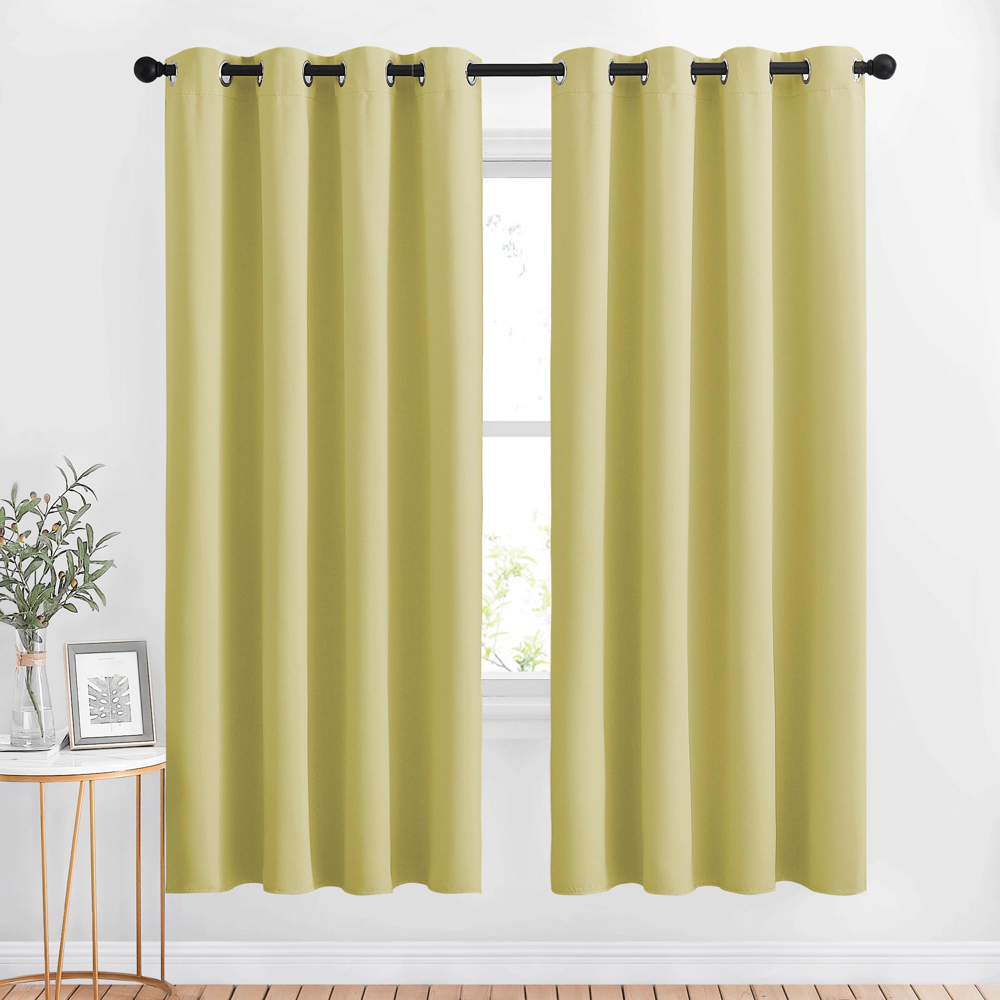 NICETOWN Room Darkening Curtain Panels Grommet - Home Decorations Thermal Insulated Solid Grommet Top Room Darkening Living Room Drapes (Paler Yellow, 1 Pair, 52 x 72-Inch)
