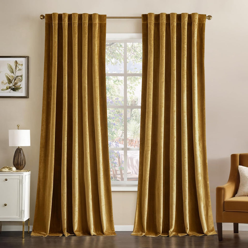 MIULEE Gold Velvet Curtains 52x90 inches Luxury Blackout Curtains