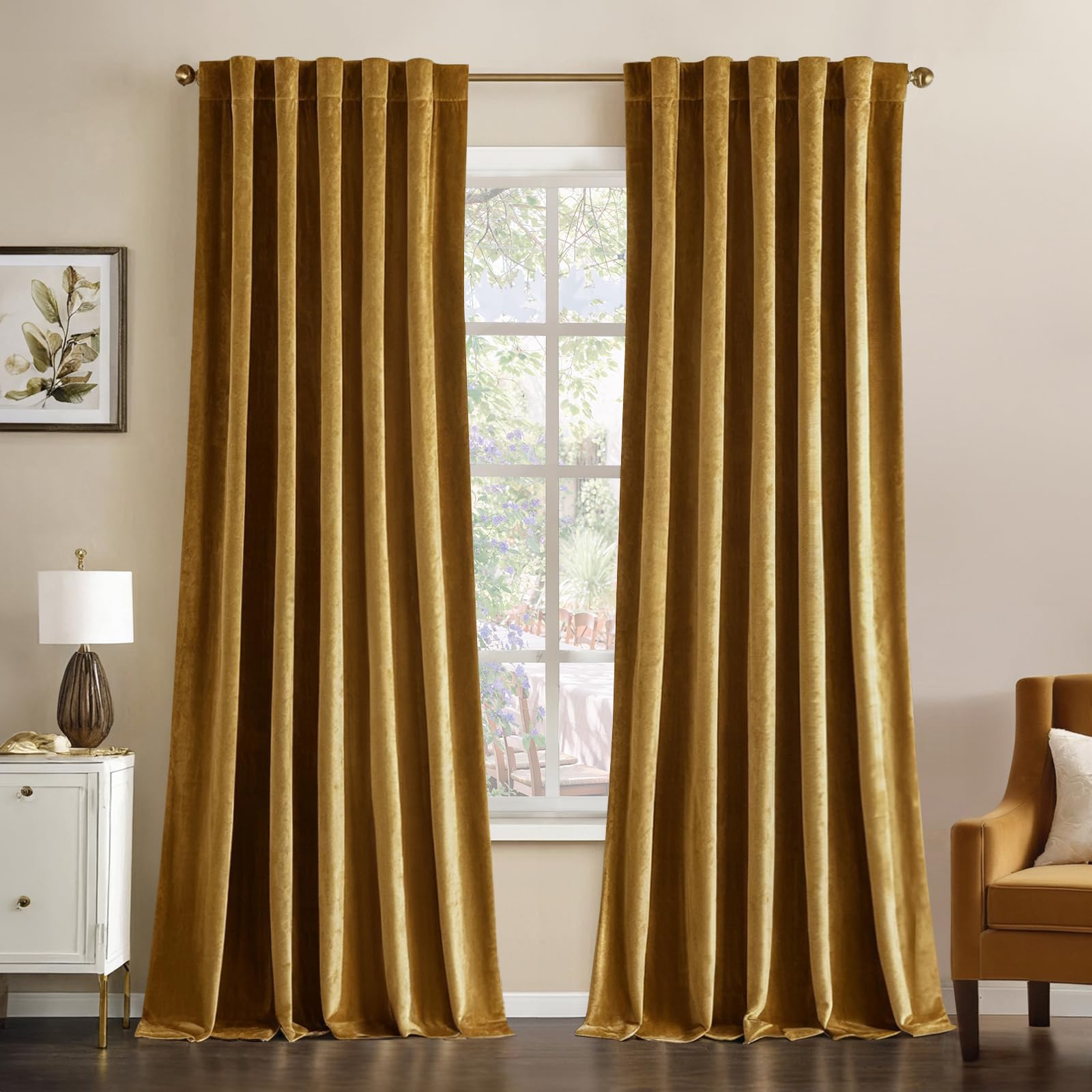MIULEE Gold Velvet Curtains 52x90 inches Luxury Blackout Curtains