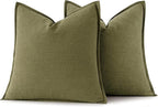 MIULEE Decorative Linen Euro Sham Pillow Covers 26x26 Inch Green Boho Farmhouse Neutral Couch Throw Pillows for Bed Pack of 2 Accent Outdoor Pillowcase Modern Sofa Cushion Livingroom Home Decor