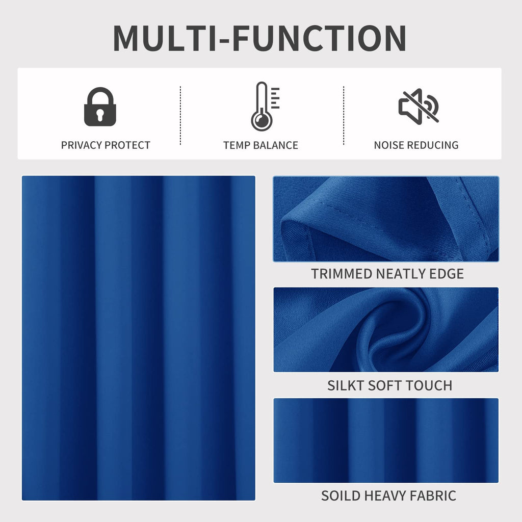 Joydeco Blackout Curtains 95 Inches Long 1 Panel, Thermal Insulated Long Curtains& Drapes 1 Piece, Room Darkening Grommet Drapes for Living Room Bedroom Window (W70 x L95 Inch, Royal Blue)
